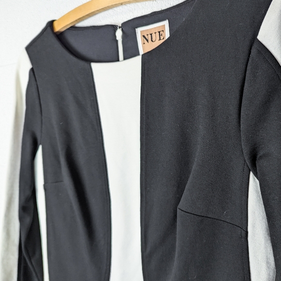 Nue by Shani Bodycon Quality Midi Dress Black Cream Zip Up Classic Heavyweight - Picture 3 of 8